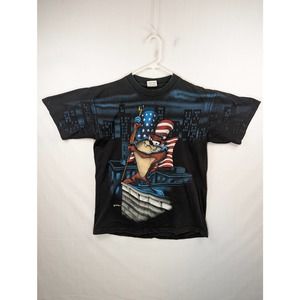 Adult Sz L Looney Tunes Taz Flag USA Patriotic All over Print 1995 Single Stich